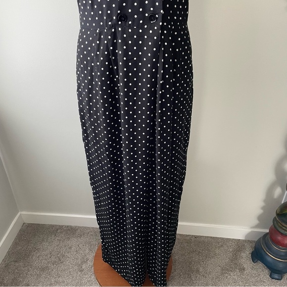 Vintage Blouseworks Polka Dot Wide Leg Jumpsuit Double Breasted Black White Plus - Picture 4 of 12